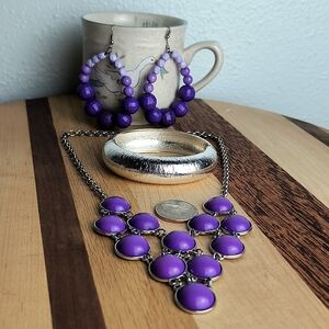 Fashion Jewelry Bundle Of 3 Purple Silver Tone